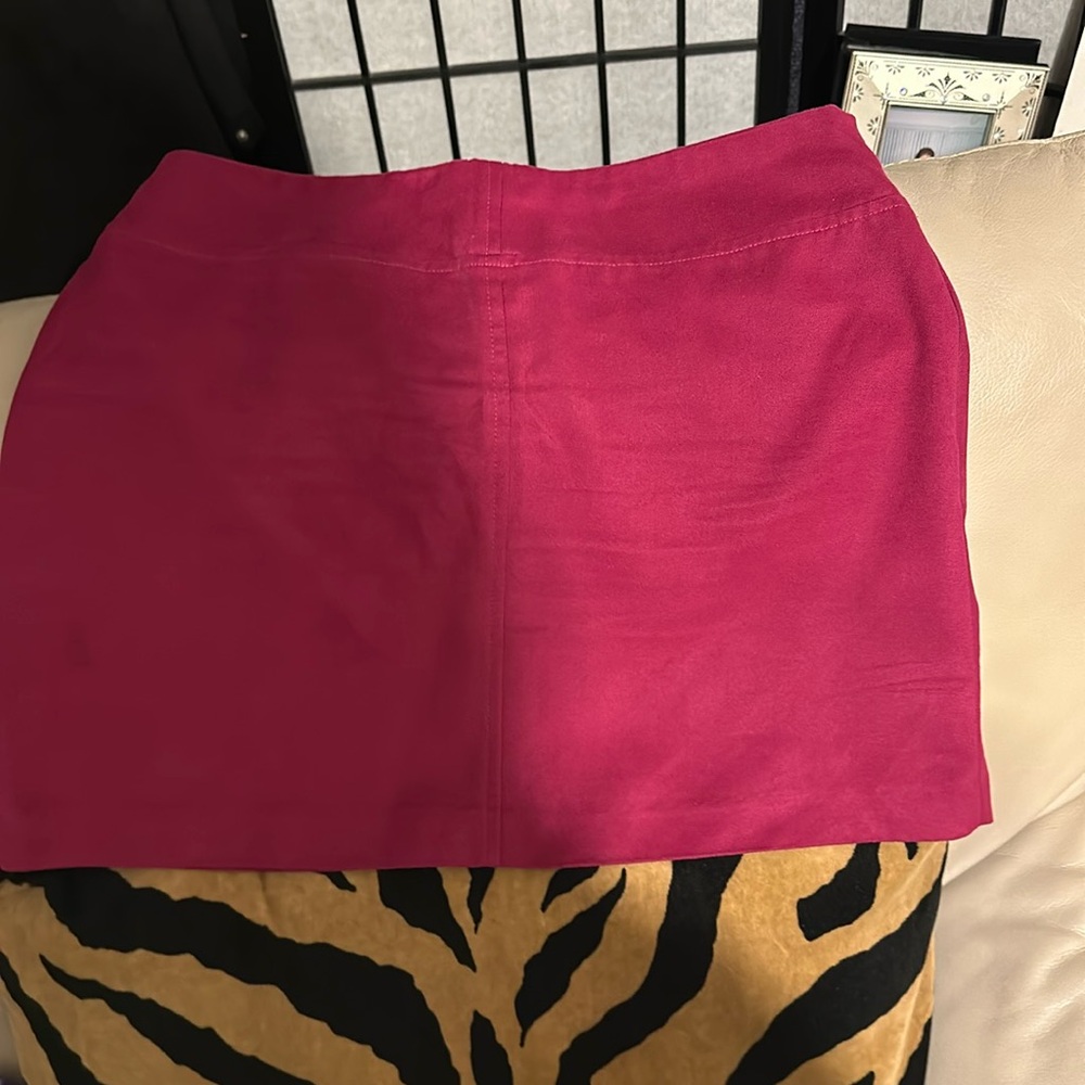 3 piece faux suede skirt with sheer top and shirt style jacket